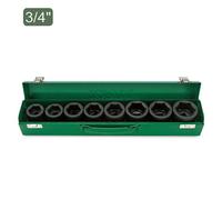 Toptul 8 Piece 3/4 Inch Drive 6Pt Flank Impact Socket Set Black Phosphate Finished
