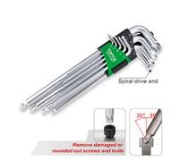 Toptul Extra-Long Ball Point Hex Key Wrench Set 9Pc Metric 1.5-10mm Gaal0927