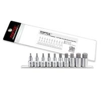 Toptul Star Bit Socket Set 10Pc 1/2 Inch Drive Torx T20 T70 Satin Chrome Gaag1006