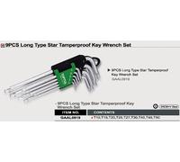 Toptul Long-Type Star Tamper-Proof Key Wrench Set 9 Pc T10-T50 Steel Gaal0919