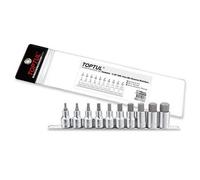 Toptul Hex Bit Socket Rail Set 10 Pc 1/2 Inch Drive Metric 4-19 mm Chrome Gaag1005