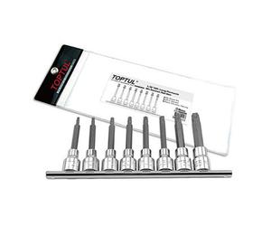 Toptul Long Pentacle Bit Socket Set 8Pc 1/2 Inch Drive T20 T55 Satin Finish Gaag0807