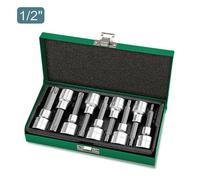 Toptul Long Star Bit Socket Set 1/2 Inch Drive 9 Pc T20-T60 Satin Finish Gaad0906