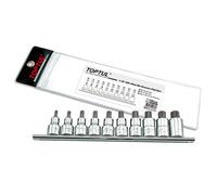Toptul Ribe Bit Socket Set 10 Pc 1/2 Inch Drive M5-M16 Satin Chrome Gaag1002