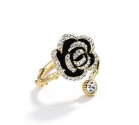 Topty Black Rose Flower Open Statement Ring for Women CZ Crystal Blooming Finger Ring Stackable Wedding Engagement Ring, Crystal, No Gemstone