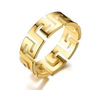 Topty Greek Key 14K Gold Plated Ring - Minimalist 925 Silver Band Ring, Ancient Symbol Pattern, Polished Uni-Geometric Jewelry, Men, Women, Promise or Wedding Ring