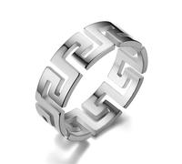 Topty Greek Key 14K Gold Plated Ring - Minimalist 925 Silver Band Ring, Ancient Symbol Pattern, Polished Uni-Geometric Jewelry, Men, Women, Promise or Wedding Ring