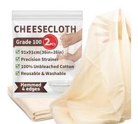 TOPULORS 2-Pack Cheesecloth, 91x91cm Large Precut & Hemmed All Edges, Grade 100 Ultra Fine Unbleached Cotton - Reusable Organic Cloth for Cheese Making, Nut Milk, Yogurt, Straining, Juicing, Filtering
