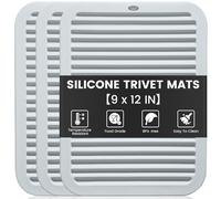 TOPULORS 3 Pack Silicone Trivets for Hot Pots and Pans 23x30cm Heat Resistant Trivet Mat Hot Pads for Kitchen Worktops Multipurpose Non-Slip Heatproof Potholders Pot Holders Trivets for Dishes - Grey