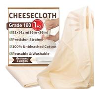 TOPULORS Cheesecloth, 91x91cm Large, Hemmed 4 Edges, Grade 100 Ultra-Fine Unbleached Cotton - Reusable Muslin Cloth for Cooking, Straining, Cheese Making, Nut Milk, Yogurt, Filtering & More (1 PCS)