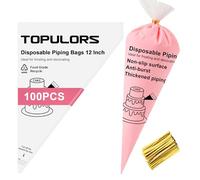 TOPULORS Disposable Piping Bags 30×20cm 100 Pack with Gold Drawstring Ties, Tipless Icing Bags, Extra Thick Anti-Burst Non-Slip Pastry Bags for Cake & Cookie Decorating