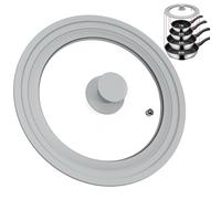 TOPULORS Universal Lid for Pots, Pans & Skillets - Tempered Glass Lid with Silicone Rim Fits 20cm, 23cm & 24cm Inner Diameter Cookware | Frying Pan Cover Replacement Lid - Dishwasher Safe, Grey