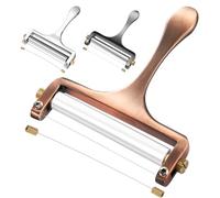 TOPULORS Wire Cheese Slicer Stainless Steel Handheld Cheese Cutter for Mozzarella, Cheddar, Gruyere - with 1 Extra Wire - Adjustable Thickness Cheese Shaver Slicers for Block Cheese - Copper Red