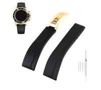Topuly 20mm Rubber Watch Band replacement for Rolex SUBMARINER GHOST DATEJUST OYSTERPERTUAL DAYTONA YACHTMASTER Deployment Buckle Silicone Strap Wirstband accessories for Men and Women( Black Gold