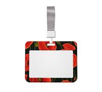 Topuny Poppy Flowers Printing Horizontal Id Card Holder, Lanyard Type Badge Protector with Detachable Lanyard