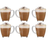 TOPUPDRINK Latte Glasses, Coffee Mugs Set of 6, Hot Chocolate Mugs, Latte Glasses Dolce Gusto, Tea Cup Sets of 6, Glass Coffee Cups, Cappuccino Cups Set - 350ML
