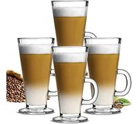TOPUPDRINK Latte Glasses & Mugs Set of 4 - Hot Chocolate & Cappuccino Cups, Dolce Gusto Compatible
