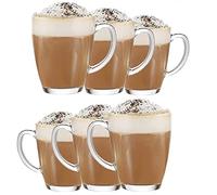 Latte Glasses, Tea, Coffee Glasses, Hot Chocolate Glass Mug Set of 6, Hot Drinks Glasses, Coffee Cups Set of 6, Dolce Gusto, Macchiato Mocha, Cappuccino Glasses, Hot Drinking Glass Mug - 295ml