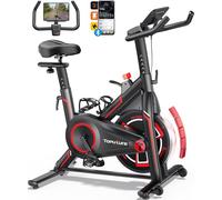 Toputure Exercise Bike with APP, 0-100% Magnetic Resistance Spin Bike with LCD Display, 15kg Flywheel, Ultra-Quiet Indoor Stationary Bike for Home Gym Use, 350lbs Weight Capacity
