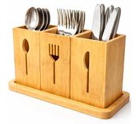 Topvaleur Bamboo Utensil Holder for Knife Fork & Spoon, Countertop Kitchen Utensils Stand Crock, Natural Wood Cutlery Holder for Cooking Tools and Silverware Organizer