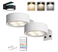 Topveden 3 Pack Picture Lights for Wall, Top Veden No Drill Picture Lights, Remote Control Control Adjustable Brightness Timer, 3 Color Temperatures or 12 RGB Colors for Art Display (2*White,3color)