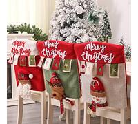 Topverse Christmas Chair Cover Set of 6 3D Creative Cartoon Snowman Santa Claus Reindeer Xmas Chair Back Cover Christmas Kitchen Dining Chair Covers for Holiday Festival Party Decor