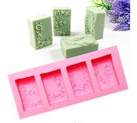 TOPWA 4 Patterns Silicone Soap Molds Candle Mould DIY Rectangular Flower Flexible 3D Cake Mold
