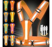 Topward LED Reflective Vest Running Gear, 8 Lights Colors Illuminated, USB-C Rechargeable, Hi Vis Safety Vest with Adjustable Waist/Shoulder, Light Up Vest for Night Dog Walking Cycling