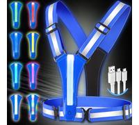 Topward LED Reflective Vest Running Gear, 8 Lights Colors Illuminated, USB-C Rechargeable, Hi Vis Safety Vest with Adjustable Waist/Shoulder, Light Up Vest for Night Dog Walking Cycling