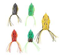 Topwater Frog Fishing Lures and Tackle Box with Double Hooks 5 Pcs | Pvc Build, Lifelike 3d Eyes, 130g Mixed Colours, Tackle Box Included for Bass Angling Random Color