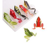 Topwater Frog Lures, 5pcs Soft Frog Fishing Lures Kit Bass Fishing Artificial Baits Soft Hollow Body Weedless Hooks for Trout Pike Freshwater Saltwater