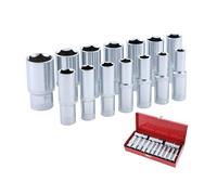 TOPWAY 1/2 Inch Deep Socket Set 14PCs 11-30mm Metric Sockets Chrome Vanadium Steel Mechanical Auto Repairing Garage Tool in Steel Case 420326
