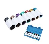 TOPWAY 1/2 Inch Drive Alloy Wheel Impact Deep Socket Set 17-27mm 7PCs Multicolour Extra Thin Wall Metric Protective Lug Nut Sockets, Chrome Vanadium Steel, Auto Repairing Garage Tool