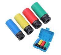 TOPWAY 1/2 Inch Drive Wheel Protector Impact Deep Socket Set 17mm 19mm 21mm 22mm 4PCs Thin Wall Multicolour Metric Lug Nut Sockets, Chrome Vanadium Steel, Auto Repairing Garage Tool