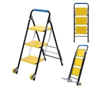 TOPWAY 3 Steps Steel Trolley Ladder 2 in 1 Hand Truck Trolley Sack Barrows Multi-Purpose Stepladder 150KG Loading Capacity for Home Office DIY Gardening