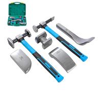TOPWAY 6-Piece Professional Car Body Panel Dent Repair Tool Set - Fiberglass Handle Beating Hammer, Dollies - for Dent Removal & Car Bodywork, Model 454231