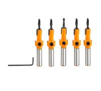 TOPWAY Countersink Drill Bits Set 5PCs, 8mm Round Shank HSS Woodworking Counter Chamfer Bits for Plastic Wood Processing and Holes Drilling 131300