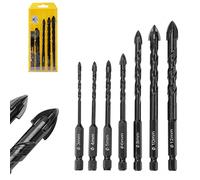 TOPWAY Drill Bits Set 6PCs 1/4" (6.35mm) Hex Shank, 4-12mm Cemented Carbide Tipped Cross Head Multipurpose Drill Bits for Concrete Wall Masonry Glass Ceramic Tile Brick Wood Block