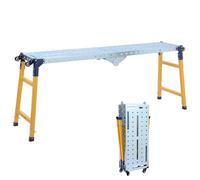 TOPWAY Foldable Adjustable Work Platform, 500kg Load Capacity, with 4 Casters Carbon Steel Anti-Skid Surface Hop Up Work Bench Folding Scaffolding for Indoor Outdoor Jobs, 160 x 36 x 120.5cm