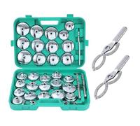 TOPWAY Oil Filter Socket Wrench Cup Type Set 35PCs with 2 Handcuffs Type Adjustable Oil Filter Wrench & Spanner, 1/2 Inch Hex Drive Stainless Steel for Most Vehicles Auto Repairing