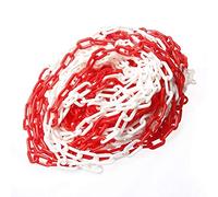 TOPWAY Plastic Chain Barrier 25 Meters 6mm x 25m High Visibilty White and Red Plastic Link Chain for Warning Safety Parking Space, Crowd Control, Traffic, Queuing Line 363063