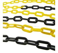 TOPWAY Plastic Chain Barrier 50 Meters 8mm x 50m High Visibilty Black and Yellow Plastic Link Chain for Warning Safety Parking Space, Crowd Control, Traffic, Queuing Line 363089