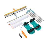 TOPWAY Self-Levelling Cement Tool Kit - 20" & 9" Epoxy Floor Paint Roller Tools + 56cm Stainless Steel Scraper Rake + 30cm Spiked Shoes + 1.6m Removable Extended Handle + Adapator