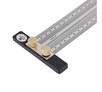 TOPWAY Stainless Steel T Type Scribing Ruler Hole Ruler 200mm Precision Woodworking Marking Tool with Automatic Pencil and Pencil Leads for Carpenter Draft Measuring and Positioning