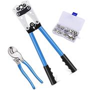TOPWAY Wire Terminal Crimping Tool 6-50mm² with 240mm Cable Cutter and 60PCs Wire Terminals Kit, CU AL Terminal Cable Lug Crimper Hand Electrician Tool 10, 8, 6, 4, 2, 1/0 AWG Settings