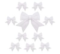 Topways 10PCS Christmas Bow Decorations, White Bows for Christmas Tree, Sequin Bow Ties, Xmas Decorative Bows Ornaments for Home Christmas Party 6.7in (White)