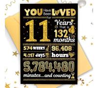 TOPWAYS 11th Birthday Card, You Have Been Loved for 11 Years Happy Birthday Cards, Funny Gifts Greeting Card, Anniversary Card with Envelope, Black Gold Birthday Decorations for Boys Girls (11 years)
