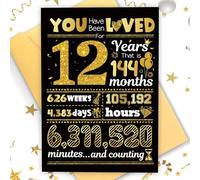 TOPWAYS 12th Birthday Card, You Have Been Loved for 12 Years Happy Birthday Cards, Funny Gifts Greeting Card, Anniversary Card with Envelope, Black Gold Birthday Decorations for Boys Girls (12 years)