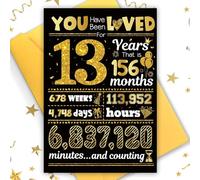 TOPWAYS 13th Birthday Card, You Have Been Loved for 13 Years Happy Birthday Cards, Funny Gifts Greeting Card, Anniversary Card with Envelope, Black Gold Birthday Decorations for Boys Girls (13 years)