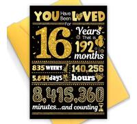 TOPWAYS 16th Birthday Card, You Have Been Loved for 16 Years Happy Birthday Cards, Funny Gifts Greeting Card, Anniversary Card with Envelope, Black Gold Birthday Decorations for Boys Girls (16 years)